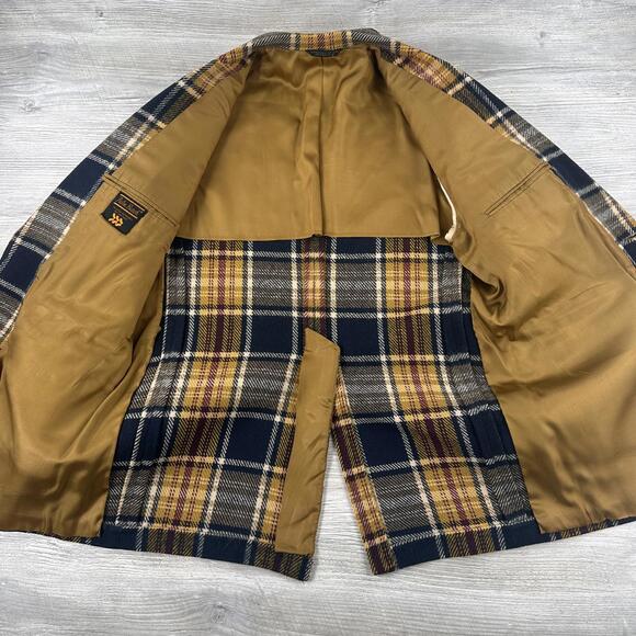 VTG 70's Palm Beach Sportscoat Mens 44L Navy Orange Yellow Check Plaid EUC - Picture 3 of 9